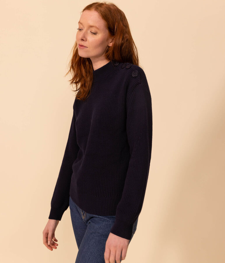 Pull en c&ocirc;te anglaise en coton Femme bleu
