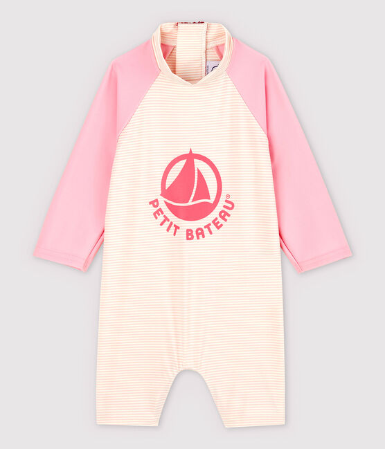 Combinaison anti-UV écoresponsable bébé fille/garçon rose MINOIS/blanc MARSHMALLOW