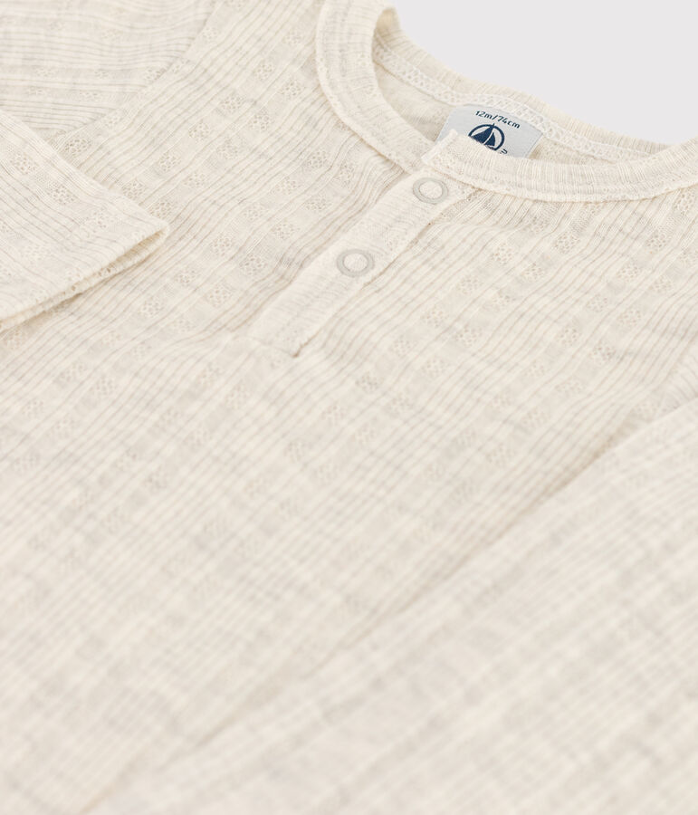 Body manches longues b&eacute;b&eacute; col tunisien en coton beige MONTELIMAR CHINE