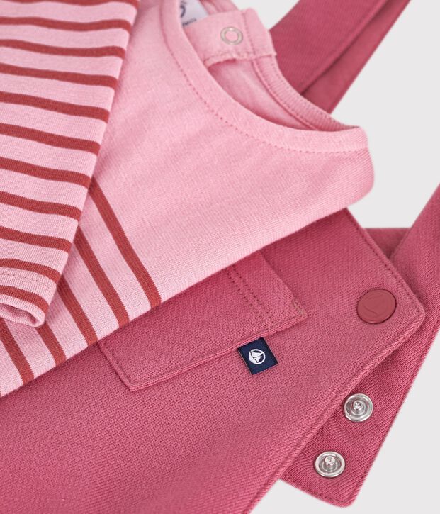 Ensemble cadeau b&eacute;b&eacute; en coton : tee-shirt et salopette multicouleur