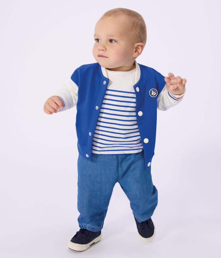 Veste teddy b&eacute;b&eacute; en coton colorblock bleu PERSE/ MILK