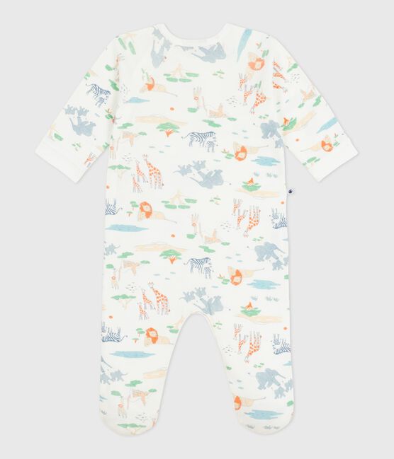 Pyjama bébé en coton avec zip imprimé savane blanc MARSHMALLOW/blanc MULTICO