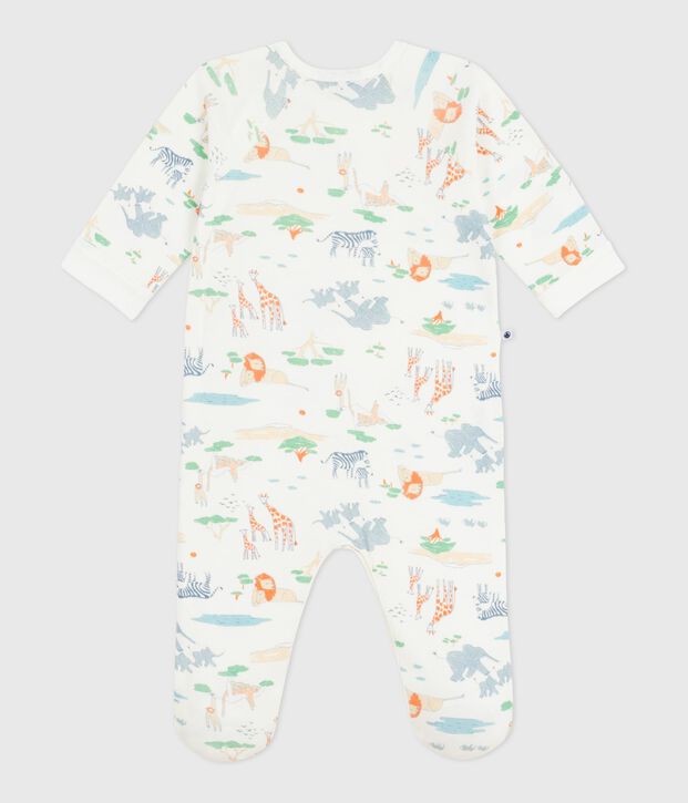 Pyjama b&eacute;b&eacute; en coton avec zip imprim&eacute; savane blanc/multicouleur