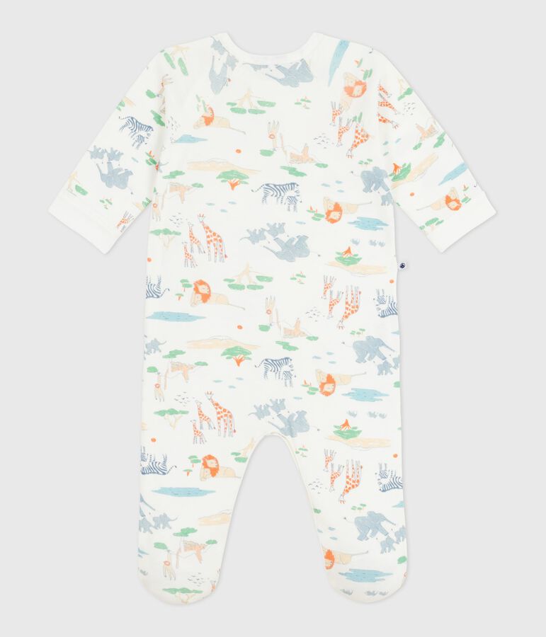 Pyjama b&eacute;b&eacute; en coton avec zip imprim&eacute; savane blanc MARSHMALLOW/blanc MULTICO