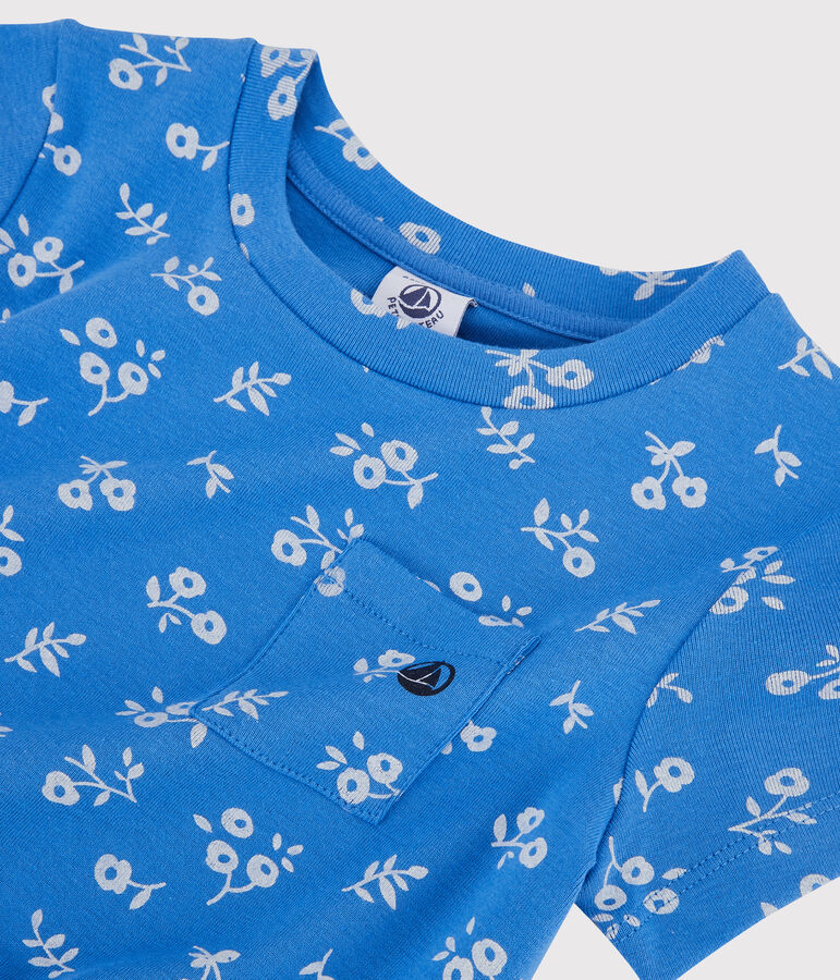 Robe manches courtes en coton enfant fille bleu BRASIER/gris MARSHMALLOW