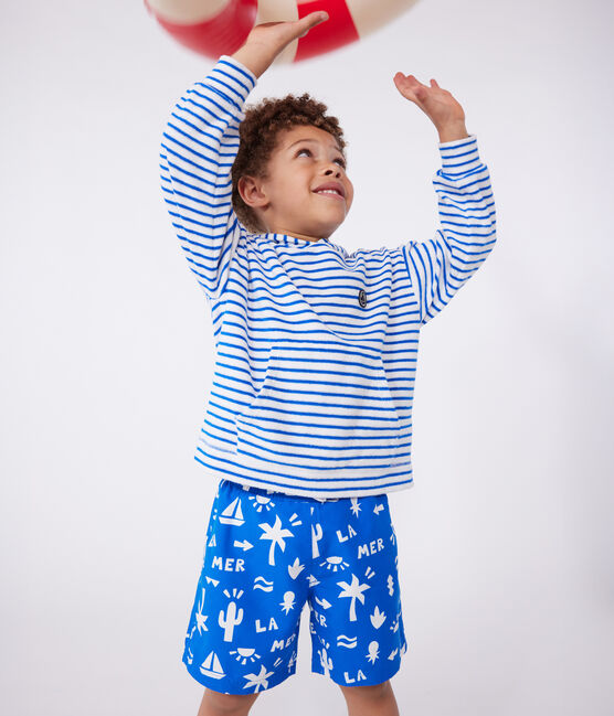 Sweatshirt à capuche enfant mixte en coton éponge à rayures bleu MARSHMALLOW/ PORCELANA