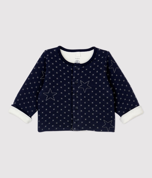 Cardigan b&eacute;b&eacute; matelass&eacute; motifs &eacute;toiles en coton biologique bleu marine