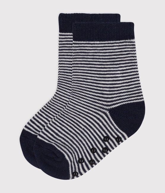 Chaussettes en coton anti dérapante bébé bleu SMOKING/blanc MARSHMALLOW