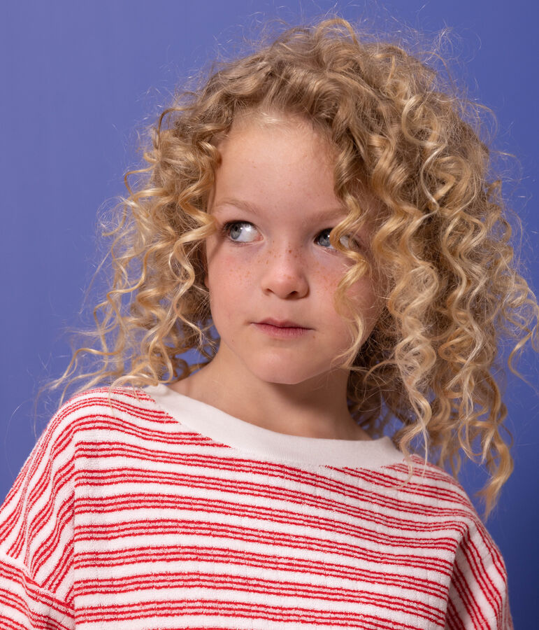 Sweatshirt ray&eacute; enfant fille / gar&ccedil;on blanc MARSHMALLOW/rouge PEPS