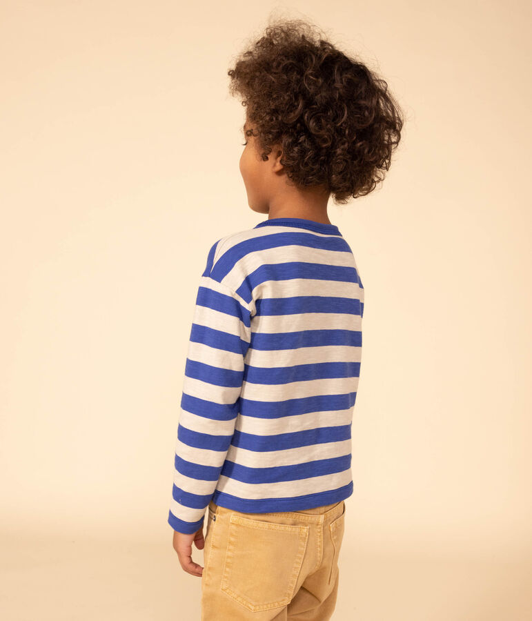 Tee-shirt manches longues en coton enfant gar&ccedil;on bleu/gris