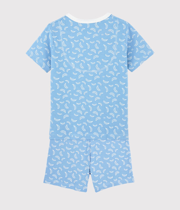 Pyjacourt imprim&eacute; bananes petit gar&ccedil;on-petite fille en coton bleu/blanc