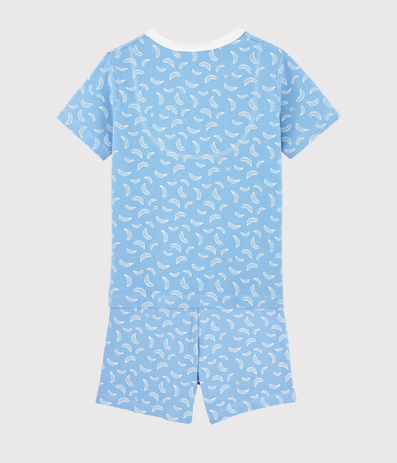 Pyjacourt imprimé bananes petit garçon-petite fille en coton bleu EDNA/blanc MARSHMALLOW