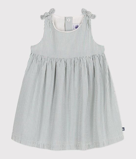 Robe bébé en coton sans manches rayée blanc MARSHMALLOW/bleu BRUT
