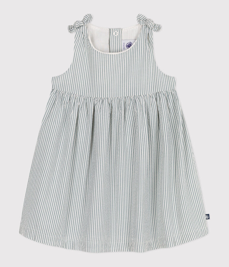 Robe b&eacute;b&eacute; en coton sans manches ray&eacute;e blanc/vert