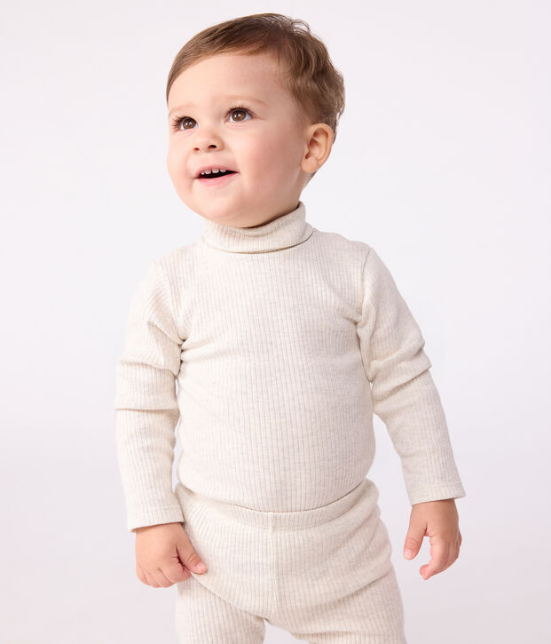 Body b&eacute;b&eacute; col roul&eacute; en coton uni beige chin&eacute;
