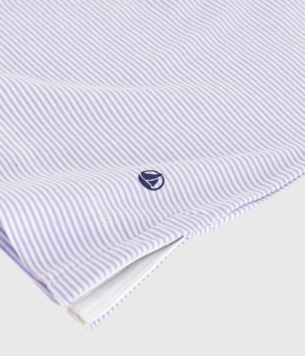 Chemise de nuit femme en coton &agrave; rayures violet/blanc