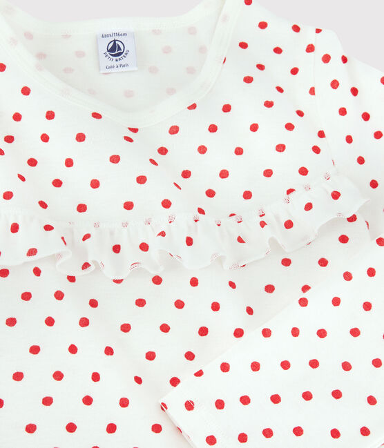 Pyjama pois rouges petite fille en coton blanc MARSHMALLOW/rouge PEPS