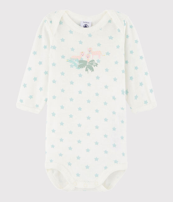 Body manches longues bébé fille blanc MARSHMALLOW/vert VERGLAS