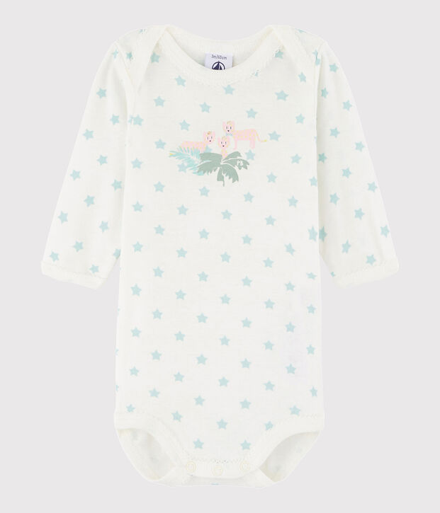 Body manches longues b&eacute;b&eacute; fille blanc/bleu