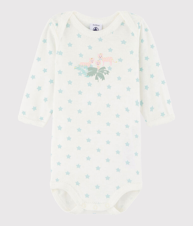 Body manches longues b&eacute;b&eacute; fille blanc/bleu