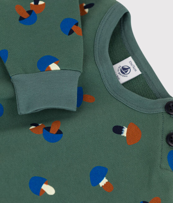 Sweatshirt bébé imprimé champignons en coton vert VALLEE/écru MULTICO