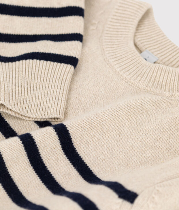 Pull en laine marini&egrave;re Femme &eacute;cru/bleu