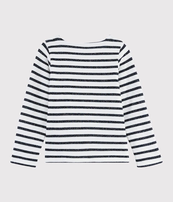 Marinière en jersey enfant fille blanc MARSHMALLOW/ SMOKING ARGENT BRILLANT