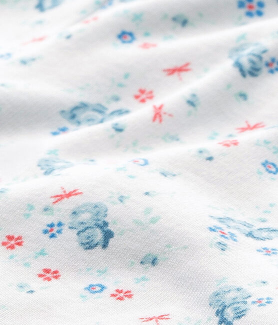 Bas de pyjama fille imprimé à coordonner blanc ECUME/bleu BLEU/ MULTICO