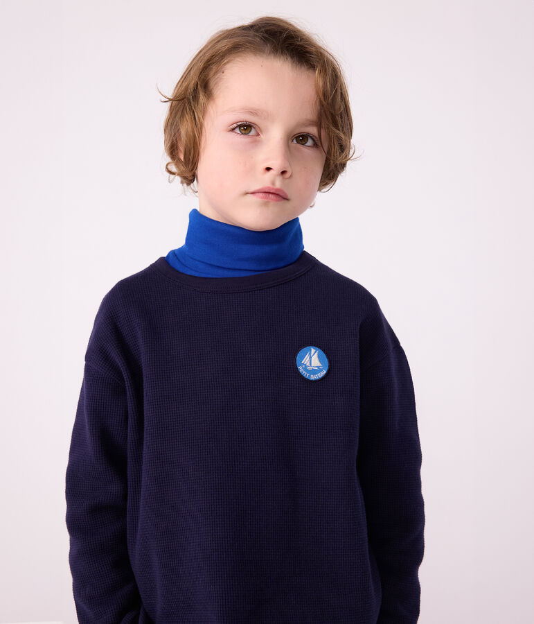 Tee-shirt enfant manches longues en coton uni bleu SOIR