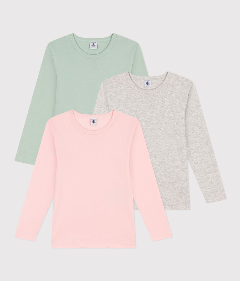 Lot de 3 tee-shirts manches longues en coton petite fille multicouleur