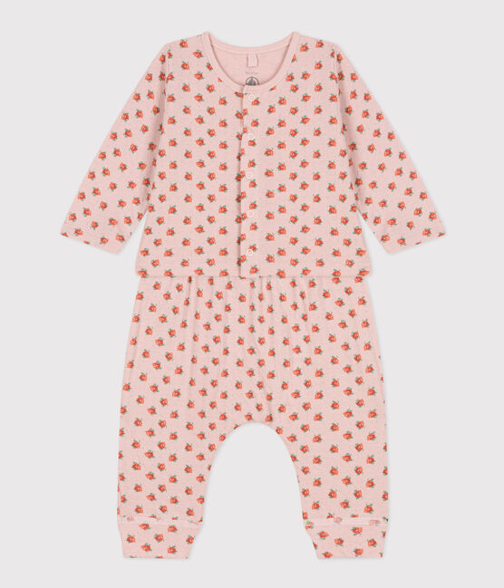 Ensemble en tubique imprimé fleuri bébé rose SALINE/blanc MULTICO