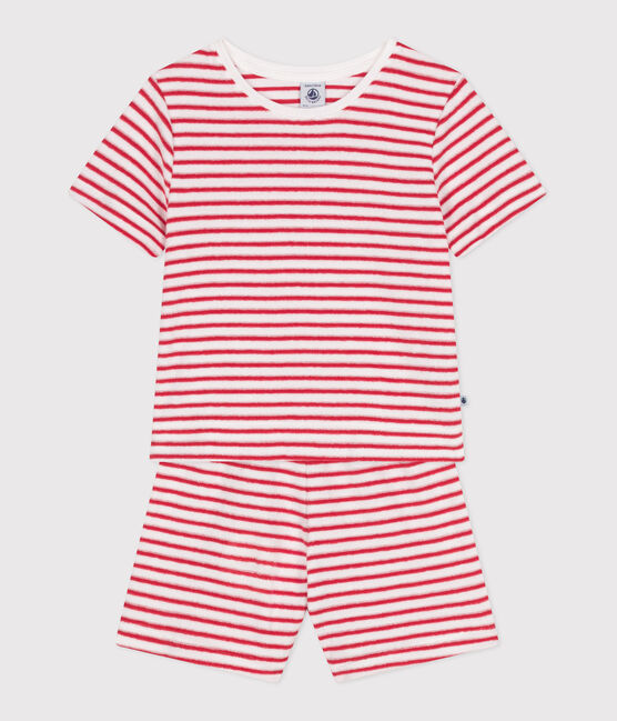 Pyjama short enfant en coton à rayures rouge MARSHMALLOW/ SPI