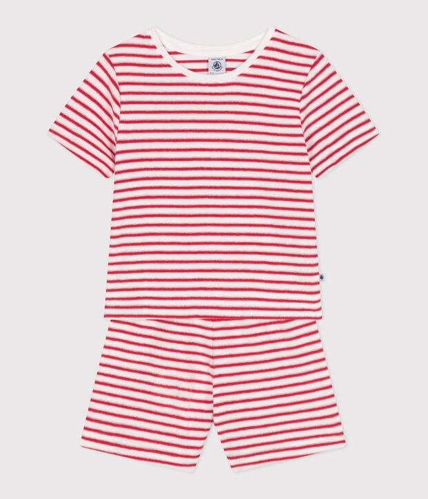 Pyjama short enfant en coton &eacute;ponge &agrave; rayures rouge/rouge