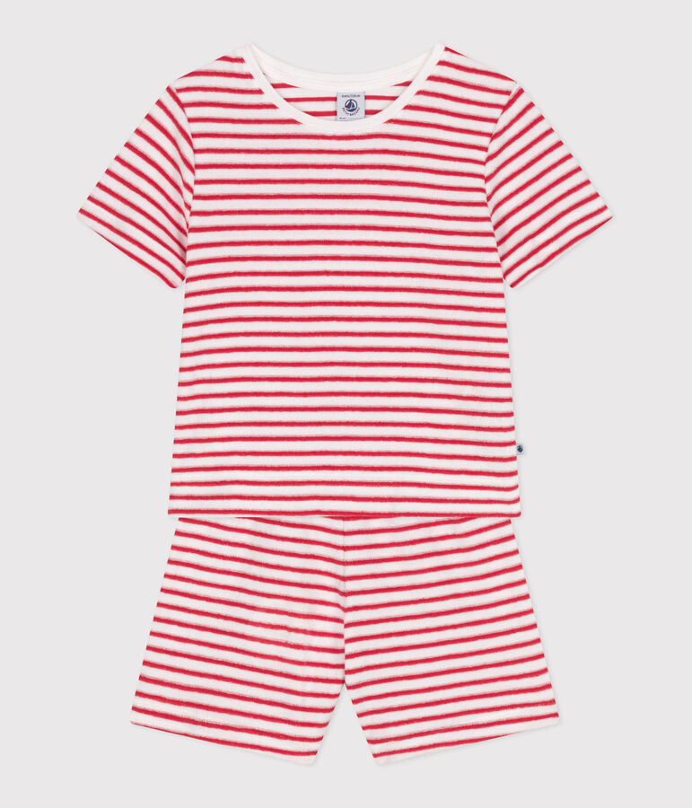 Pyjama short enfant en coton &eacute;ponge &agrave; rayures rouge MARSHMALLOW/ SPI