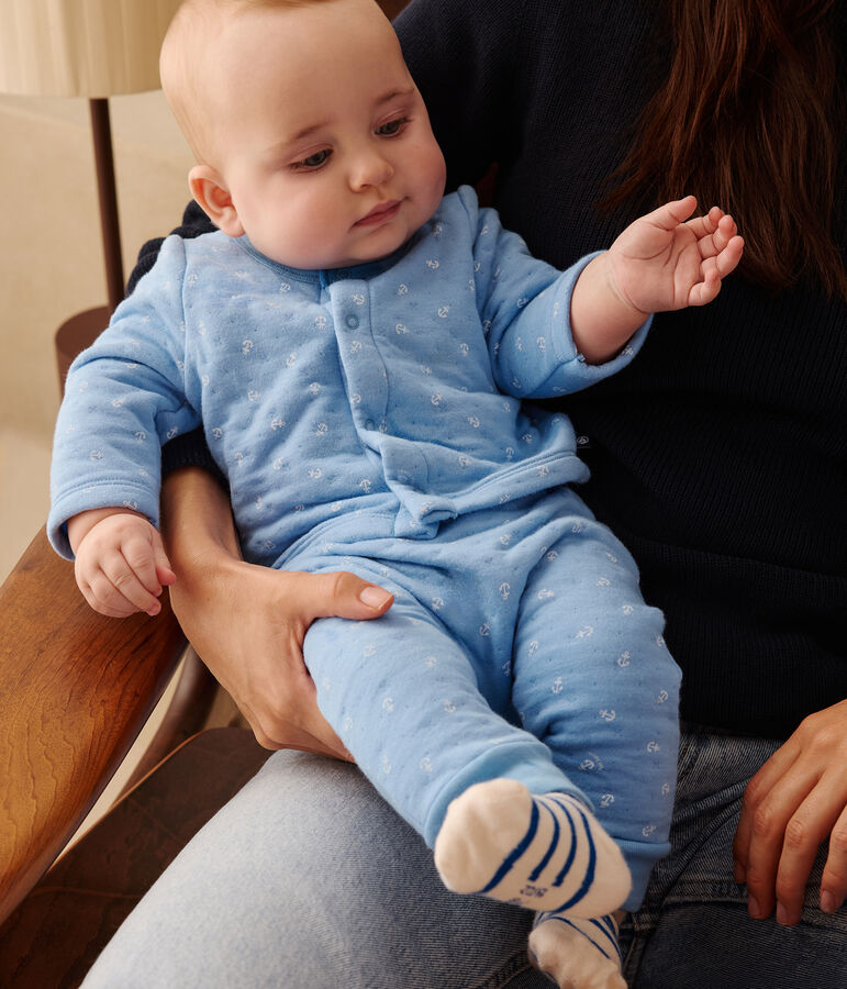 Ensemble b&eacute;b&eacute; deux pi&egrave;ces en coton bleu EDNA/blanc MARSHMALLOW