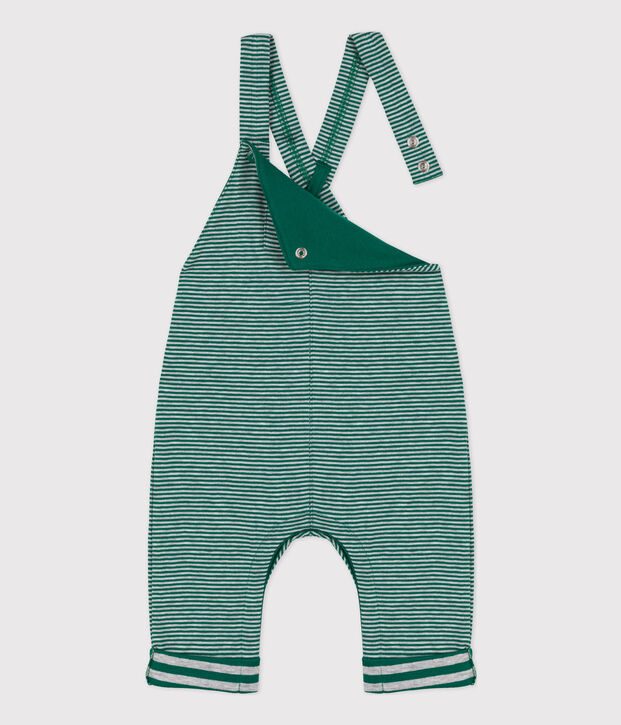 Salopette longue b&eacute;b&eacute; ray&eacute;e milleraies en tubique vert/gris