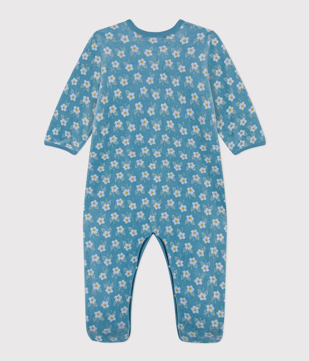 Pyjama b&eacute;b&eacute; fleurs en velours bleu/multicouleur
