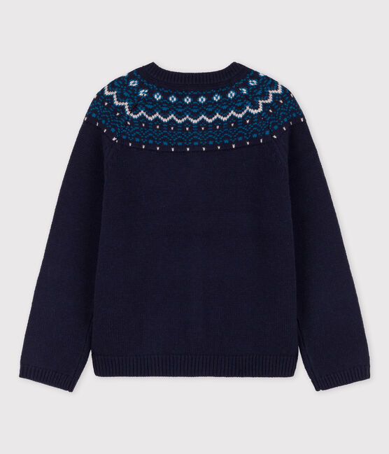 Cardigan laine et coton enfant fille bleu SMOKING/blanc MULTICO