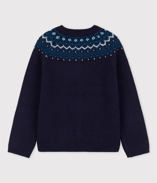 Cardigan laine et coton enfant fille bleu/multicouleur