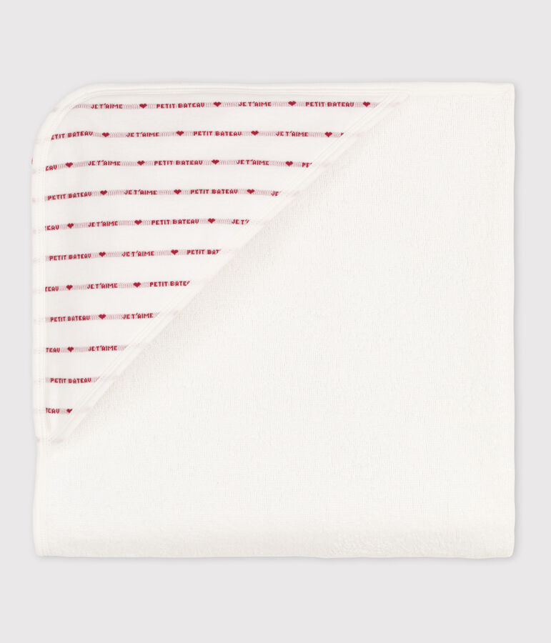 Carr&eacute; de bain b&eacute;b&eacute; en coton blanc MARSHMALLOW/rouge TERKUIT