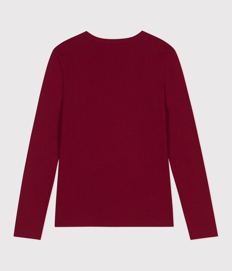 Tee-shirt femme l'iconique en coton manches longues rouge AMARANTE