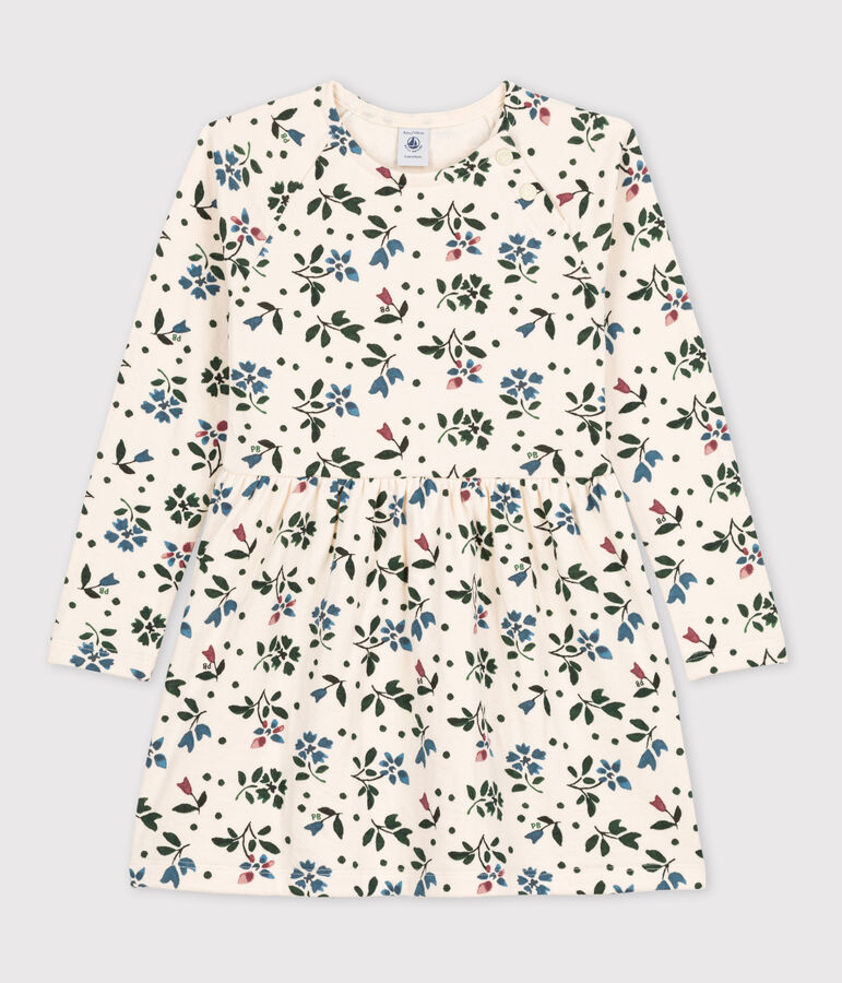 Robe fleurie manches longues en tubique enfant fille blanc AVALANCHE/ MULTICO