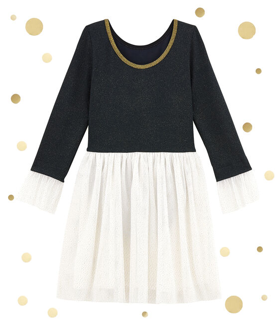 Robe bi-matière brillante bleu SMOKING/jaune DORE