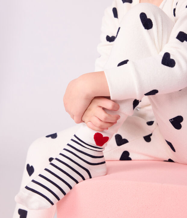 3 paires de chaussettes enfant en coton rayures et coeurs multicouleur