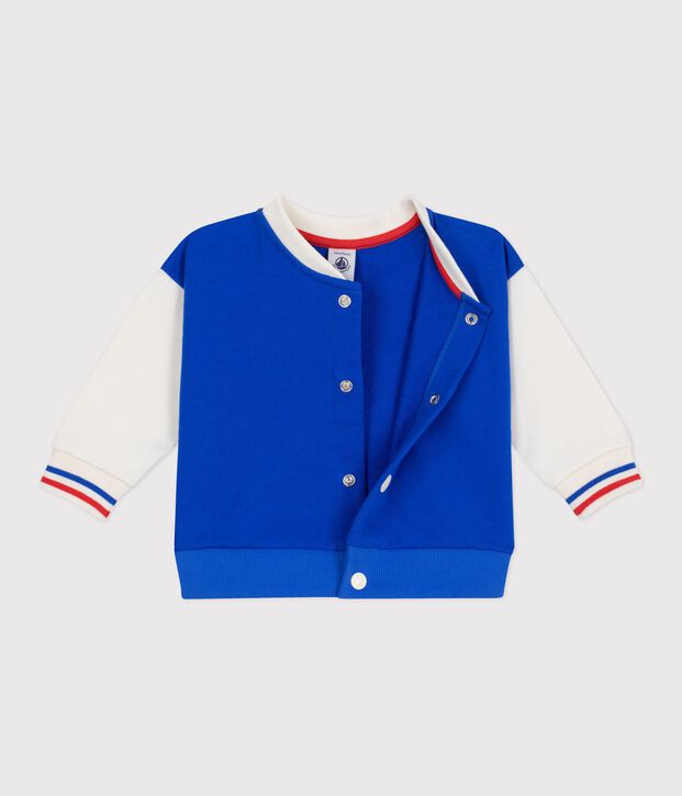 Veste teddy b&eacute;b&eacute; en coton colorblock bleu/&eacute;cru