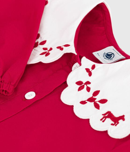 Blouse enfant en popeline de coton manches longues imprimée rouge TERKUIT