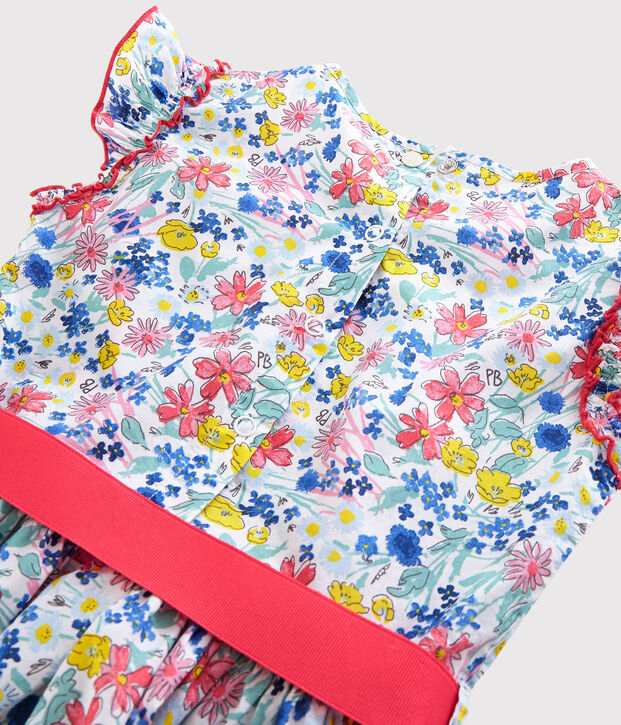 Robe manches courtes en popeline enfant fille blanc/multicouleur