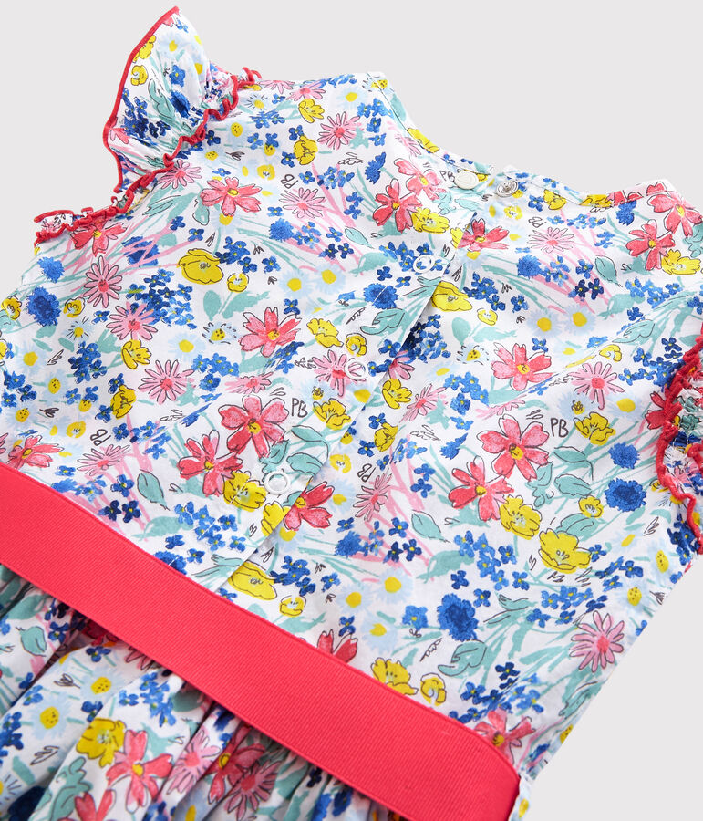 Robe manches courtes en popeline enfant fille blanc MARSHMALLOW/blanc MULTICO