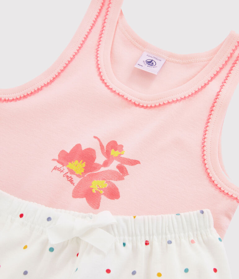 Pyjacourt petite fille en c&ocirc;te rose MINOIS/blanc MULTICO
