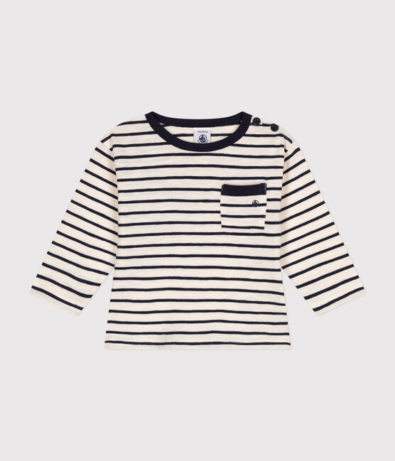 Tee-shirt manches longues en jersey bébé blanc AVALANCHE/bleu SMOKING